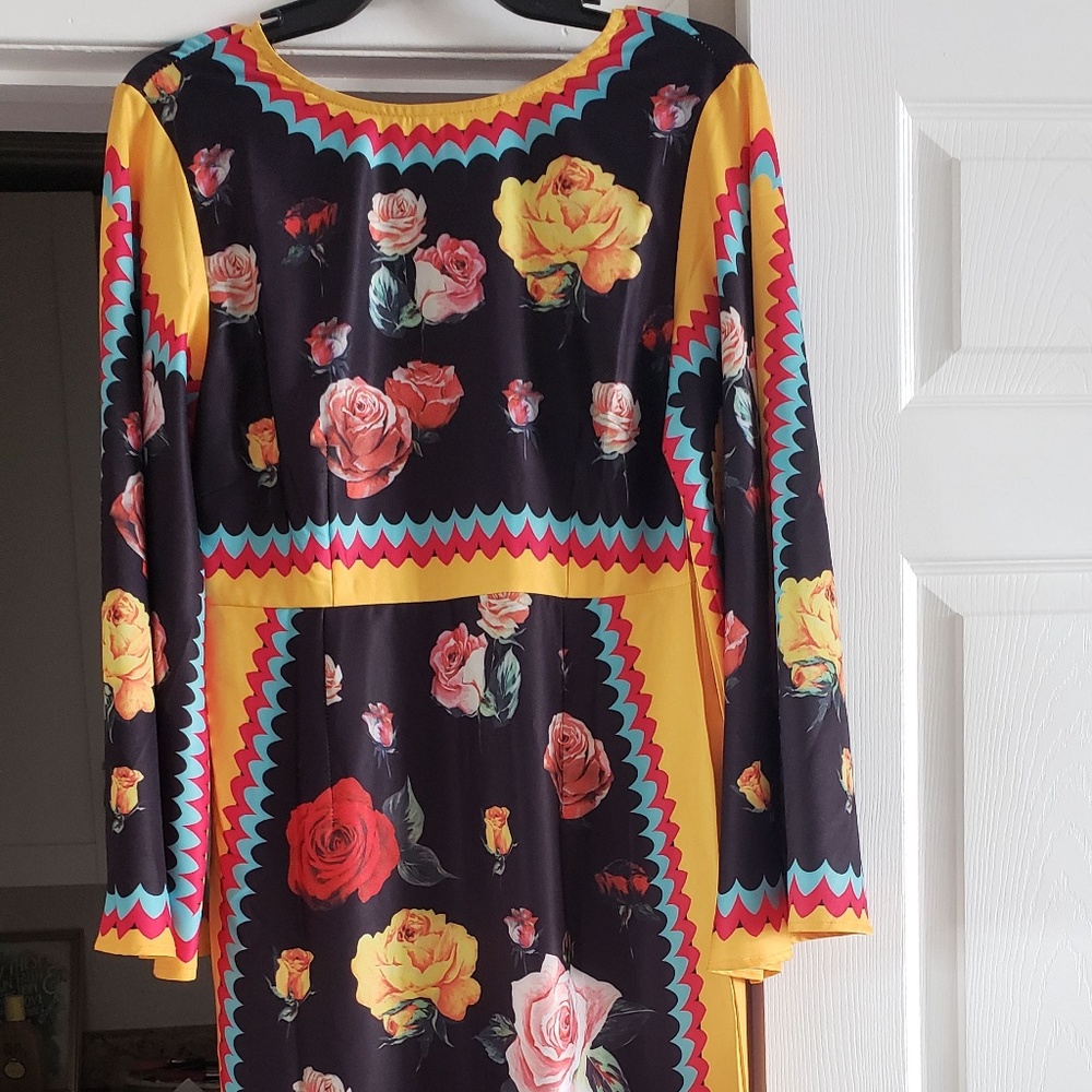 Dalia Macphee Black Floral Print Dress